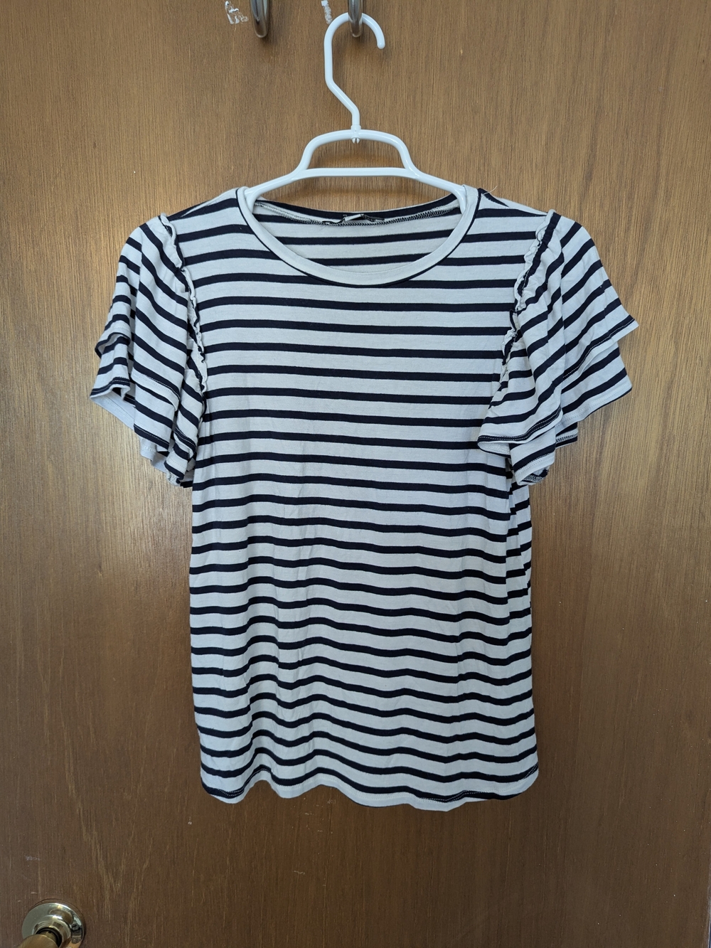 Green Envelope Black & White Striped Flutter Sleeve Tee